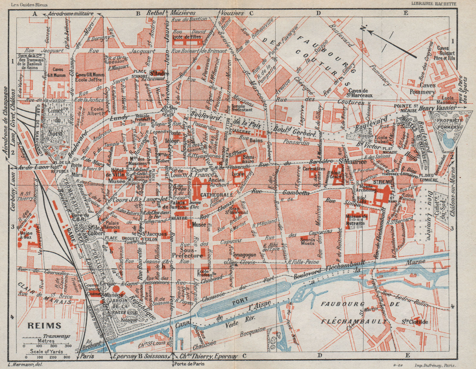 REIMS. Vintage town city ville map plan carte. Marne 1930 old vintage